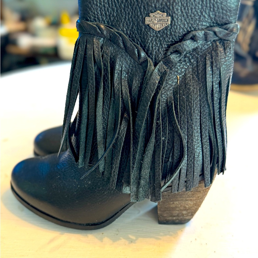 Size 6 Harley Davidson fringed booties